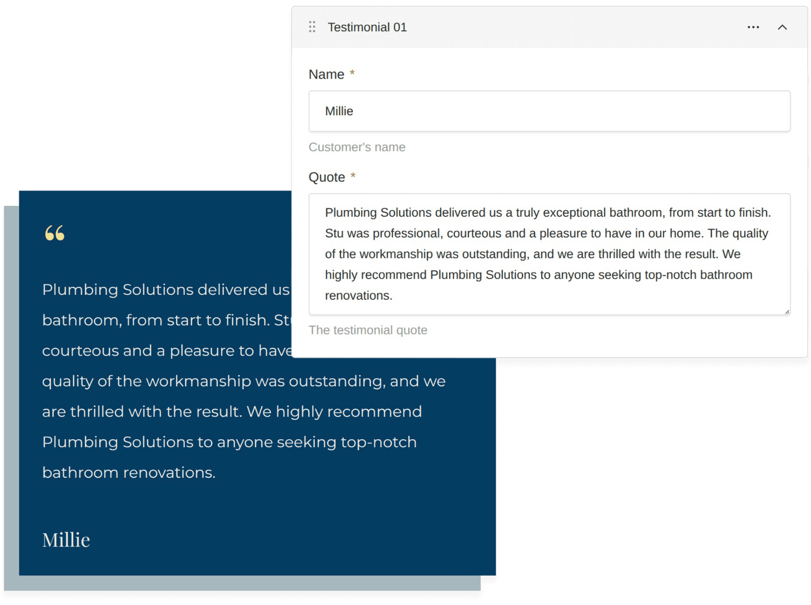 Plumbing Section Testimonial Section