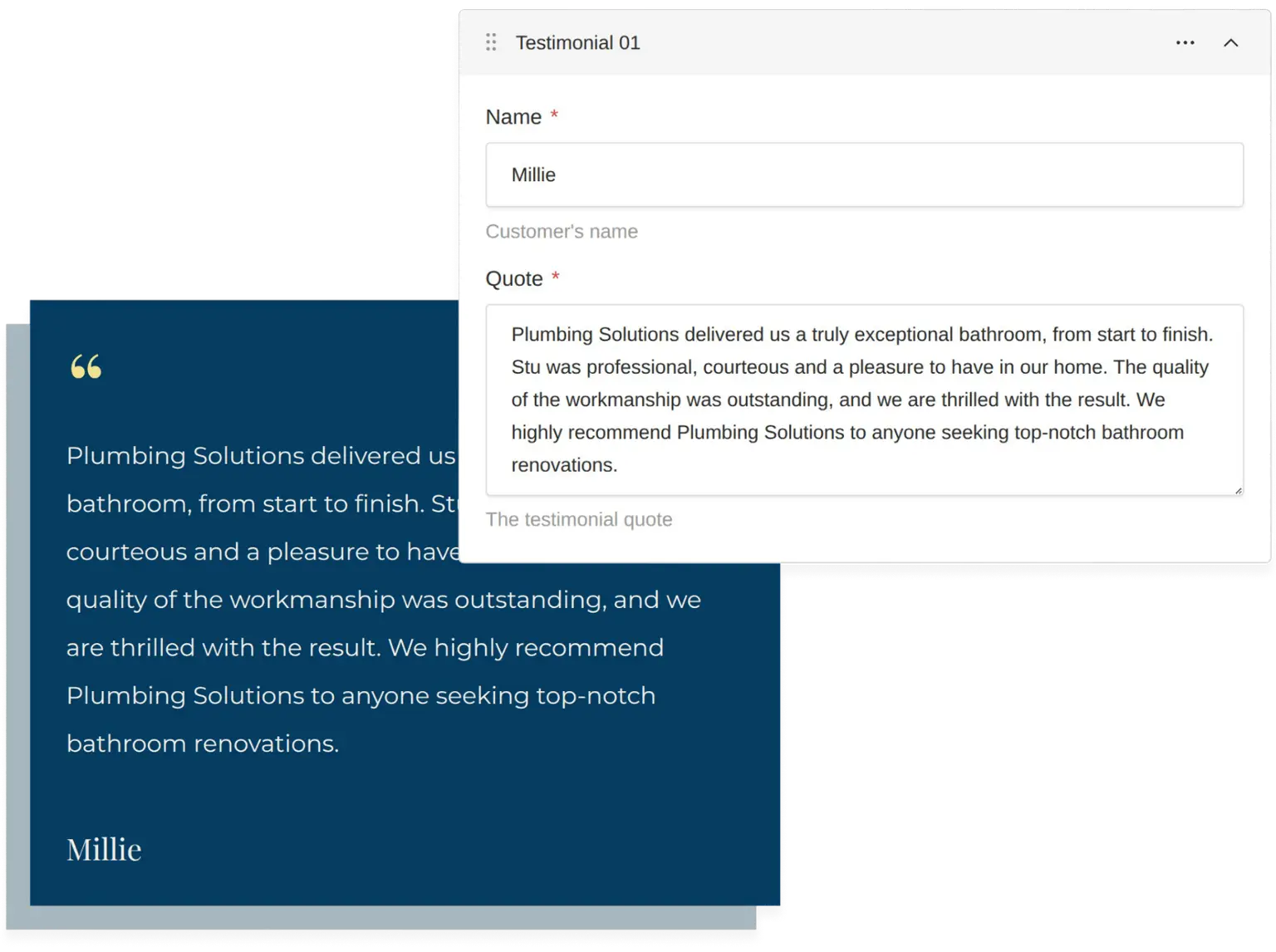 Plumbing Section Testimonial Section